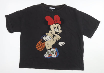 Preloved Disney Womens Black Cotton Basic T-Shirt Size M Round Neck - Minnie Mouse - Front