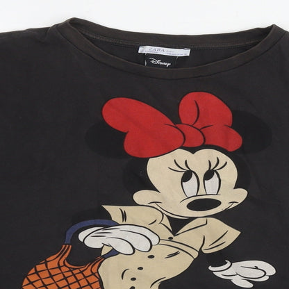 Preloved Disney Womens Black Cotton Basic T-Shirt Size M Round Neck - Minnie Mouse - Detail