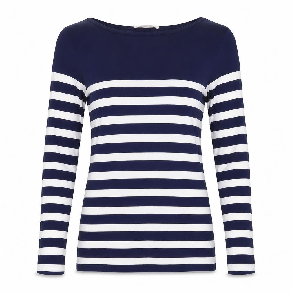 Oasis Womens Blue Striped Viscose Basic Blouse Size M Boat Neck