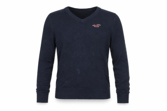 Front view of Hollister Blue V-Neck jumper S