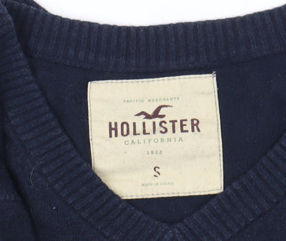 Brand and care label for Hollister Blue V-Neck jumper S