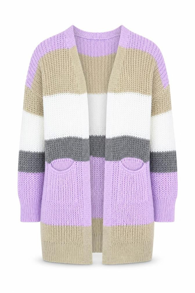 Boohoo Striped Chunky Knit Cardigan Multicolour M