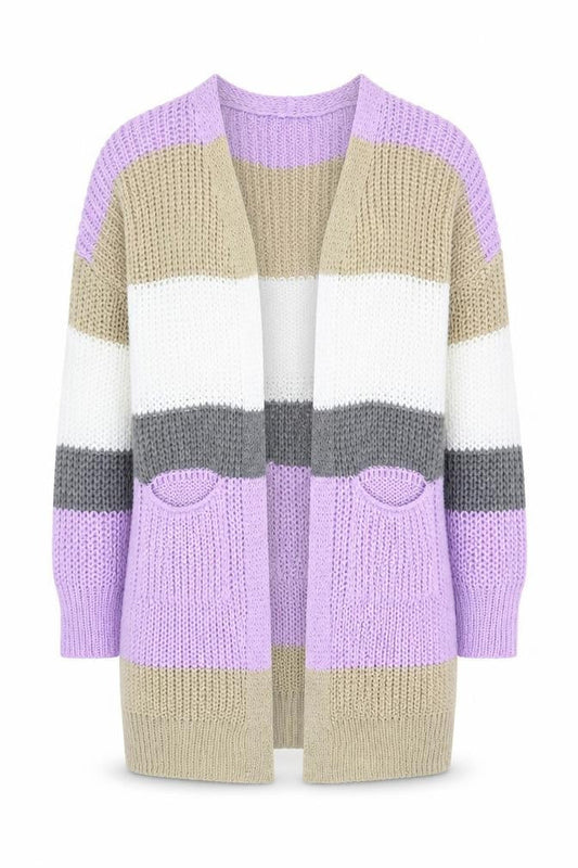 Front view of Boohoo Striped Chunky Knit Cardigan Multicolour M