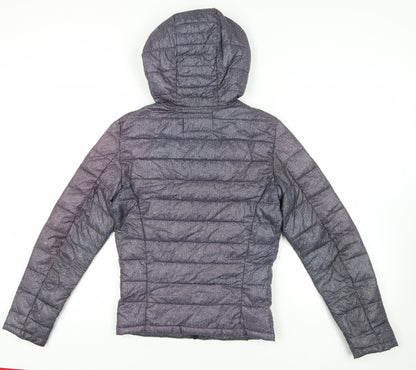 Back view of Zara Grey Puffer Jacket -, size S, Hooded & Lightweight