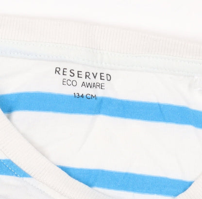 RESERVED Boys Stripe T-Shirt, Blue & White, 8-9 Years