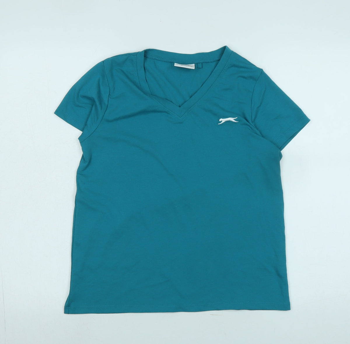 Slazenger Womens Blue Cotton Basic T-Shirt Size 8 V-Neck - Logo
