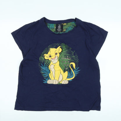 Preloved Disney Womens Blue Cotton Blend Basic T-Shirt Size M Scoop Neck - Lion King Simba - Front