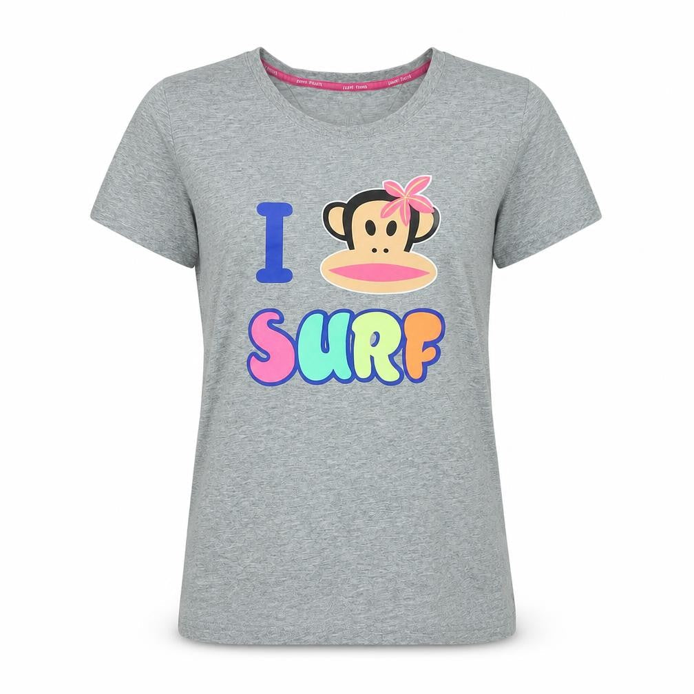 Pani Fiunk Womens Grey Cotton Basic T-Shirt Size L Crew Neck - Logo - I Surf