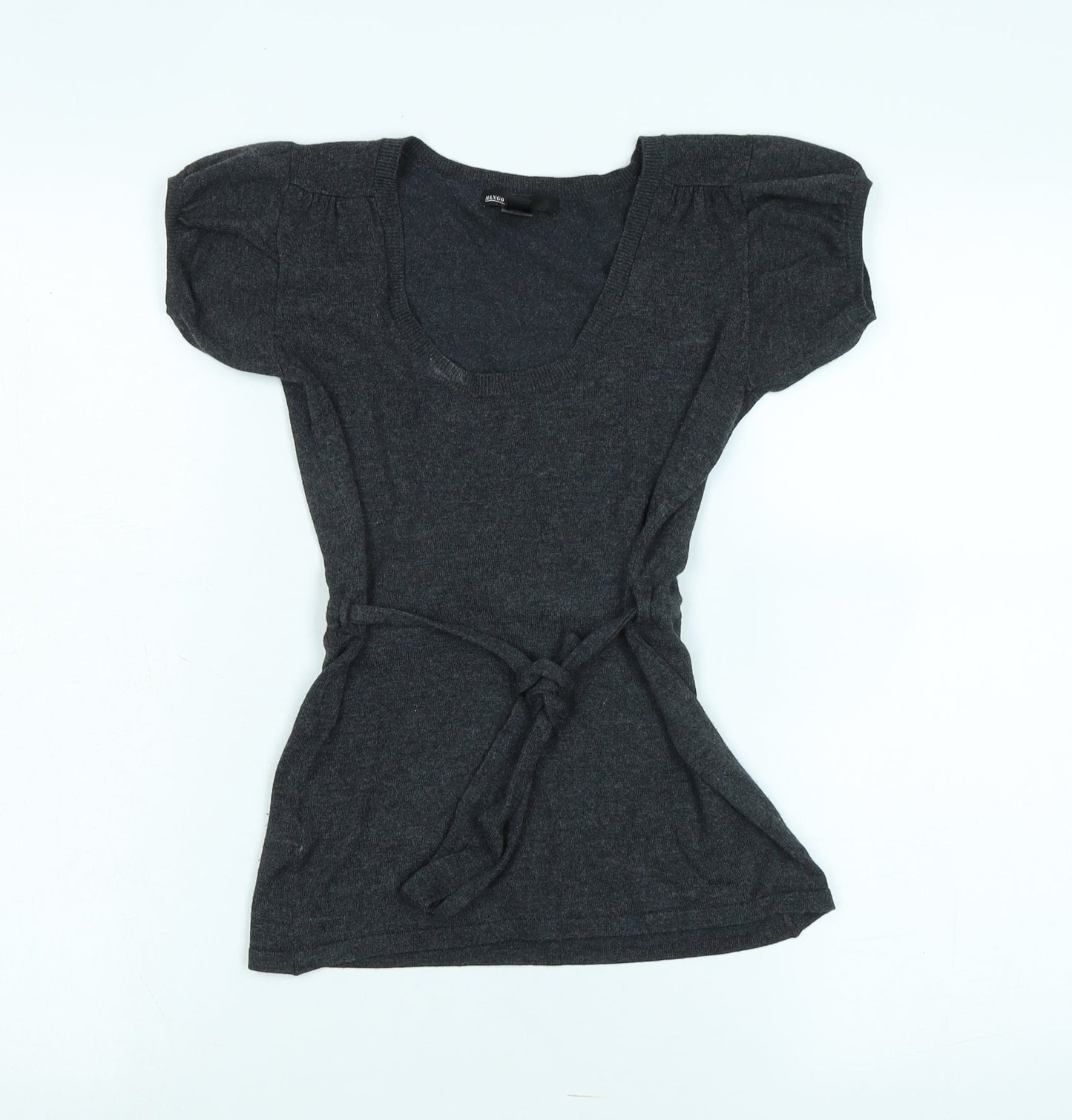 Mango Womens Grey Scoop Neck Viscose Pullover Jumper Size S - Logo