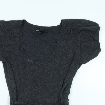 Mango Womens Grey Scoop Neck Viscose Pullover Jumper Size S - Logo