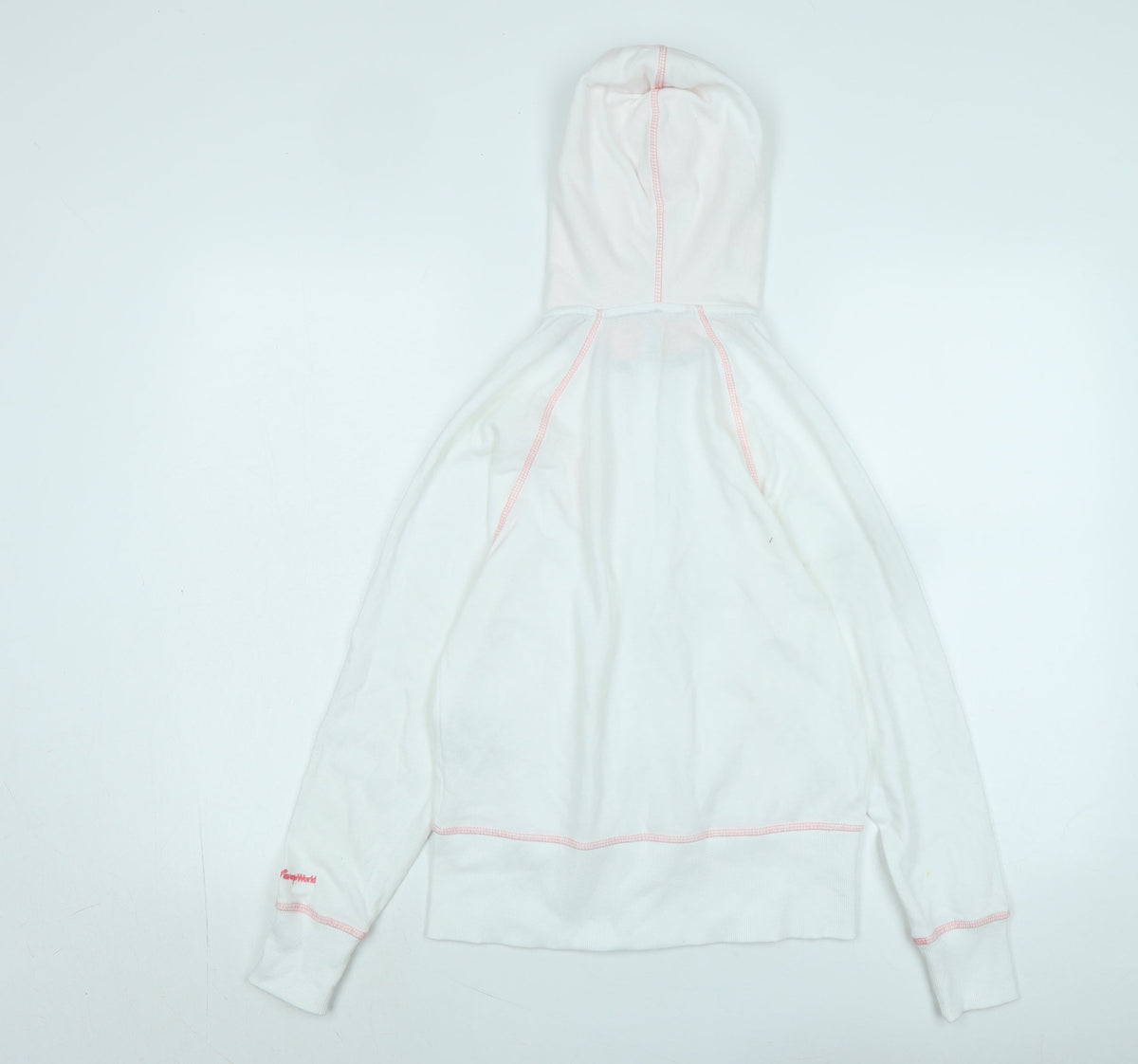 Back view of Disney girls’ white jacket, size S, zip - logo