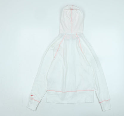Back view of Disney girls’ white jacket, size S, zip - logo