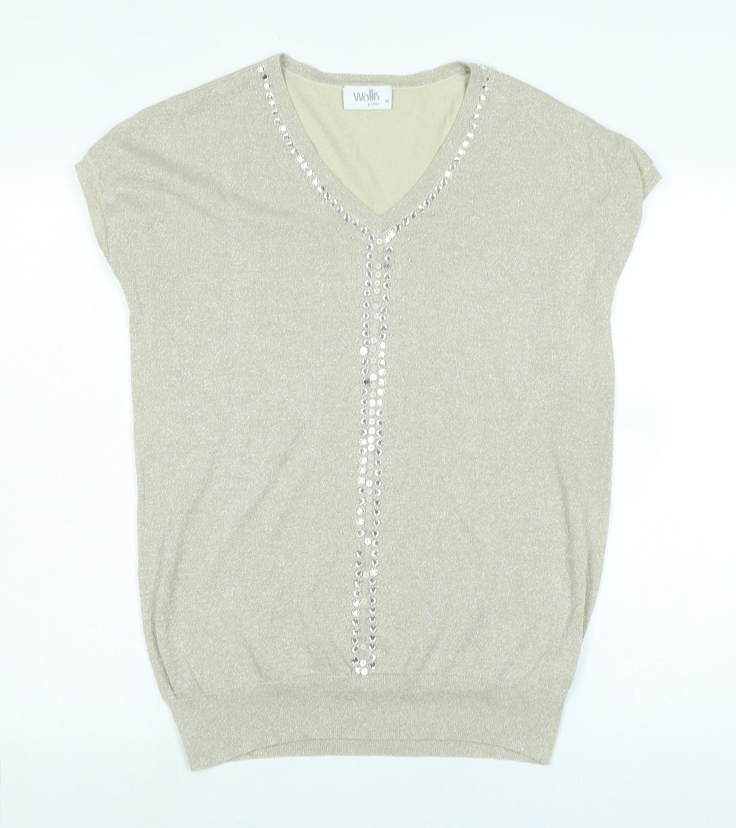 Wallis Womens Gold Viscose Basic Tank Size M V-Neck - Faux gemstones to front