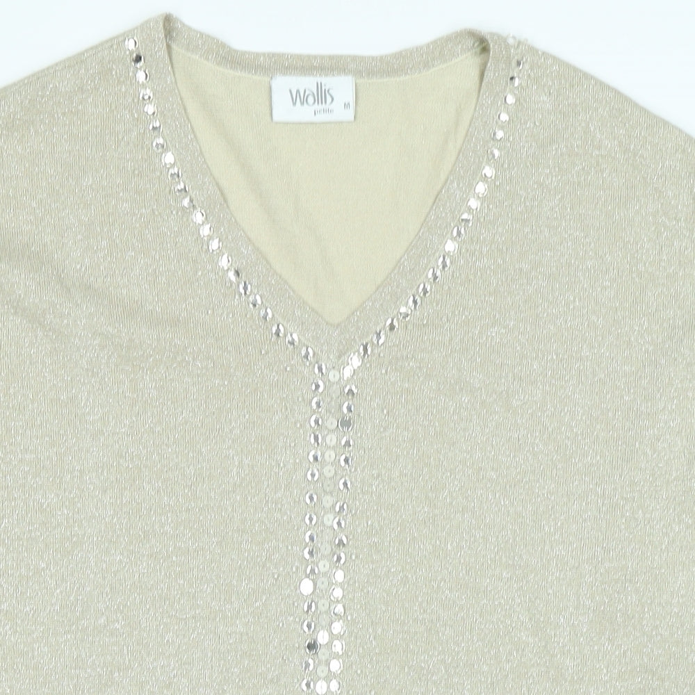 Wallis Womens Gold Viscose Basic Tank Size M V-Neck - Faux gemstones to front