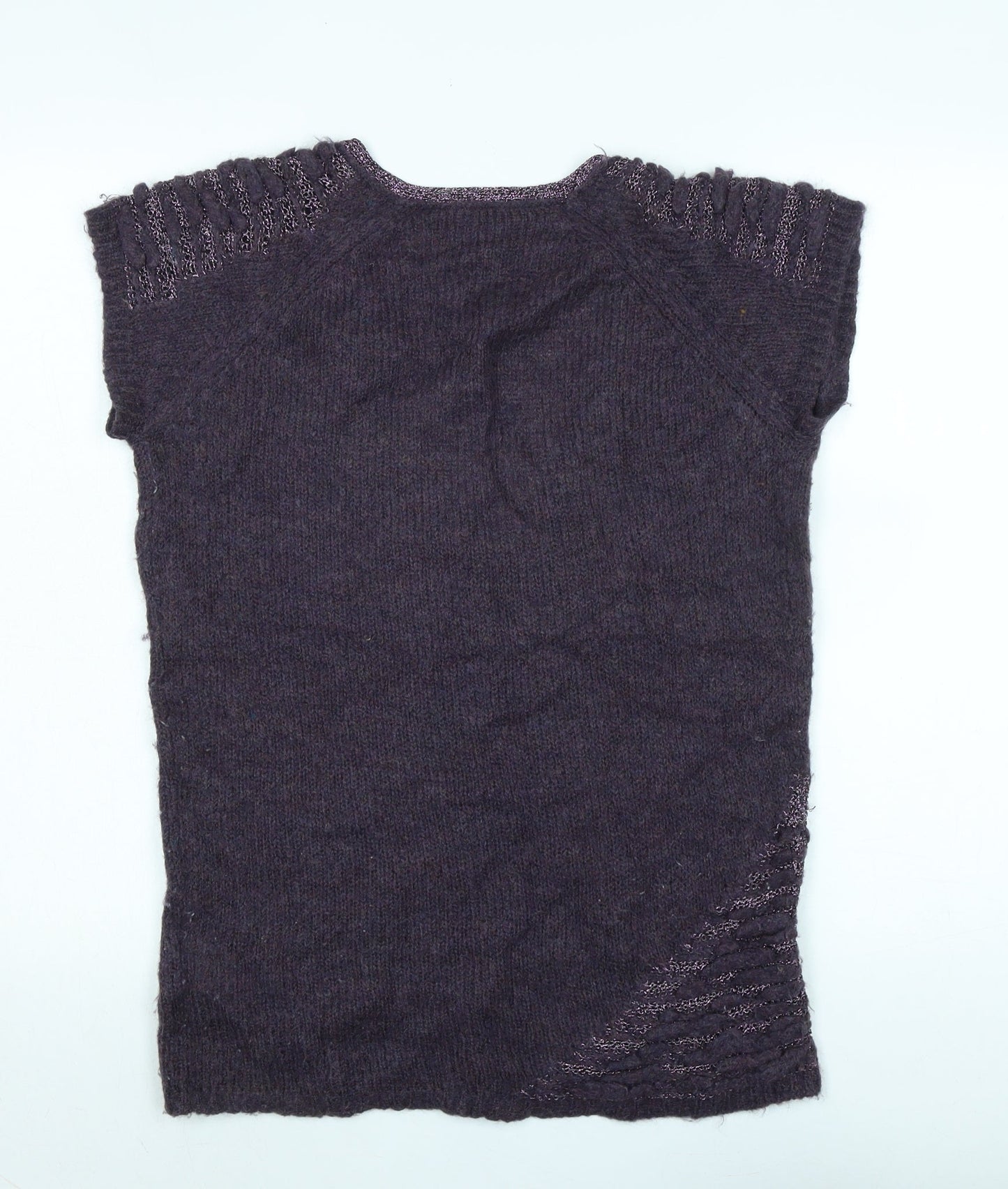 Stile Benetton Womens Purple V-Neck Polyimide Vest Jumper Size M - Logo