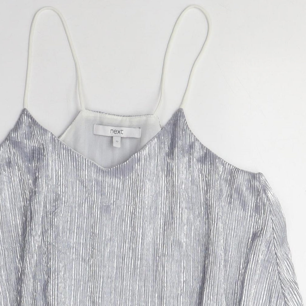 NEXT Womens Silver Polyester Camisole Blouse Size 12 V-Neck - Shiny