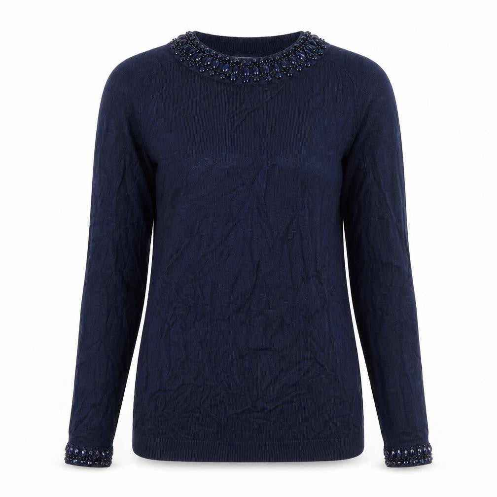H&M Womens Blue Crew Neck Viscose Pullover Jumper Size S - Beaded NeckLine