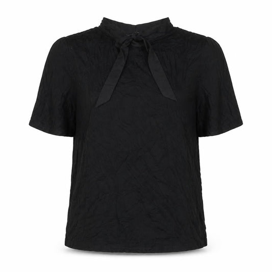 Marks and Spencer Womens Black Viscose Basic T-Shirt Size 14 V-Neck - Ribbon Tie Neck