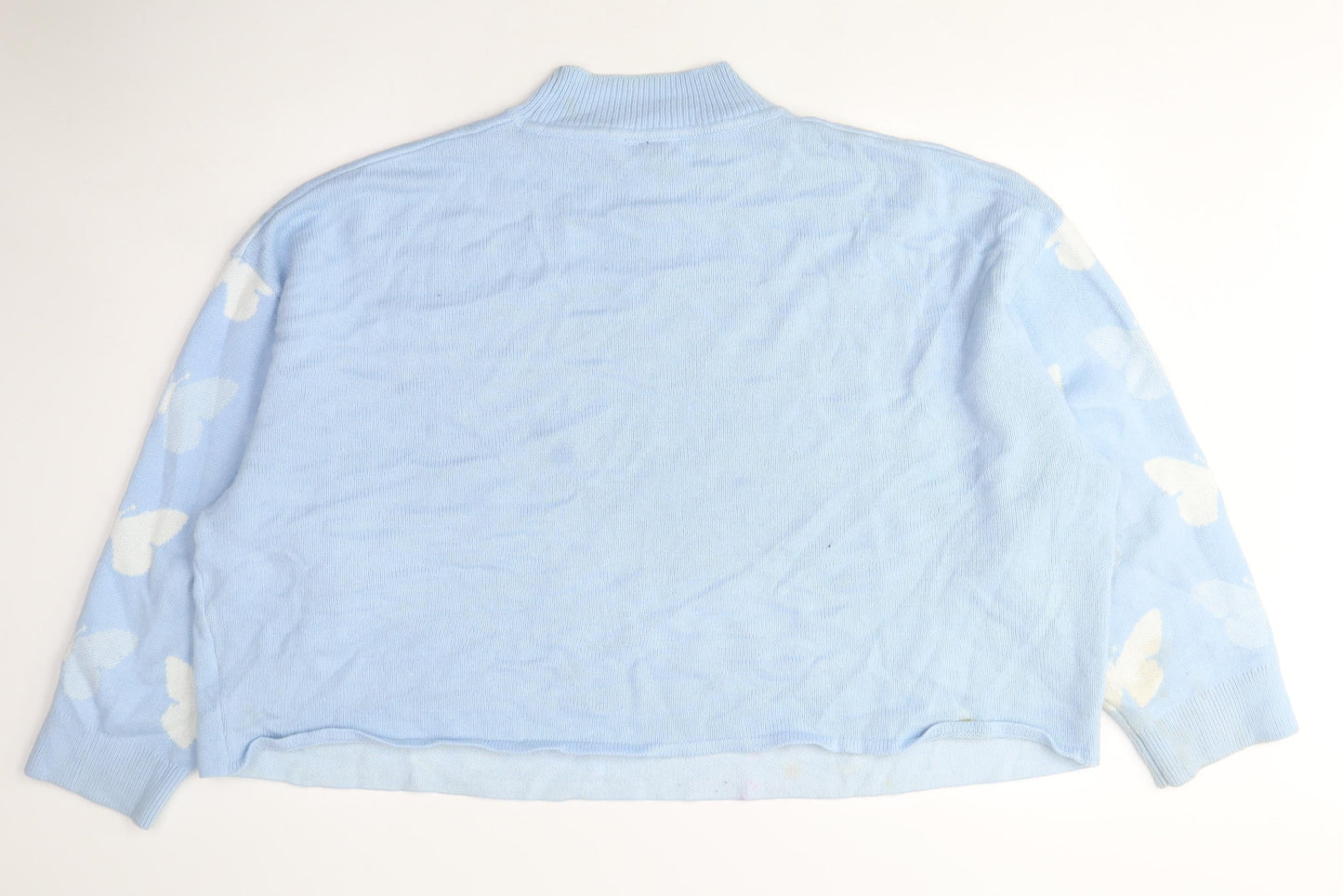 Divided Womens Blue Mock Neck Acrylic Pullover Jumper Size 3XL - Cropped, Butterflies