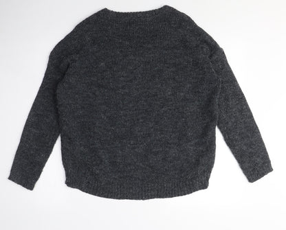 Derek Heart Womens Grey Crew Neck Acrylic Pullover Jumper Size S