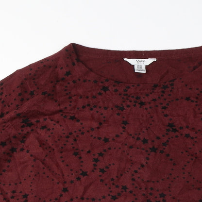 M&Co Womens Red Crew Neck Geometric Acrylic Pullover Jumper Size 14 - Stars