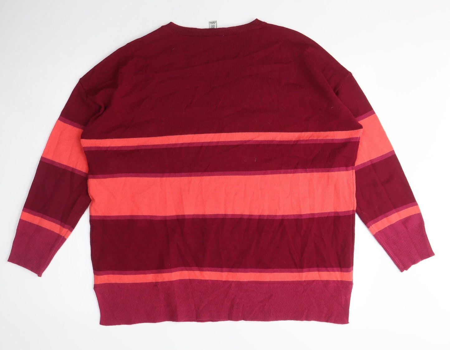 M&Co Womens Pink V-Neck Striped Acrylic Pullover Jumper Size 16 - Orange Stripes