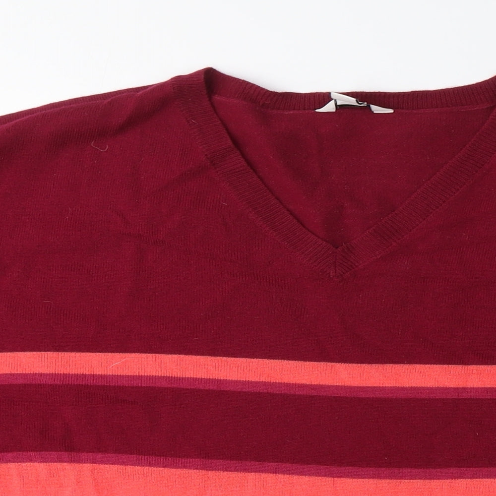 M&Co Womens Pink V-Neck Striped Acrylic Pullover Jumper Size 16 - Orange Stripes