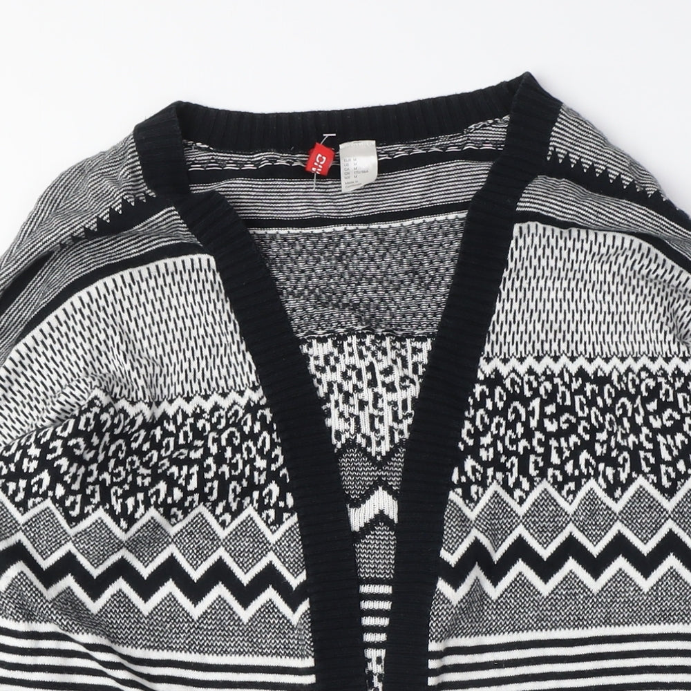 H&M Womens Black Crew Neck Geometric Cotton Cardigan Jumper Size M