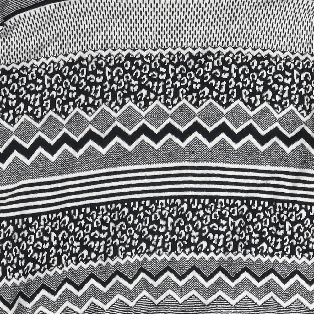 H&M Womens Black Crew Neck Geometric Cotton Cardigan Jumper Size M