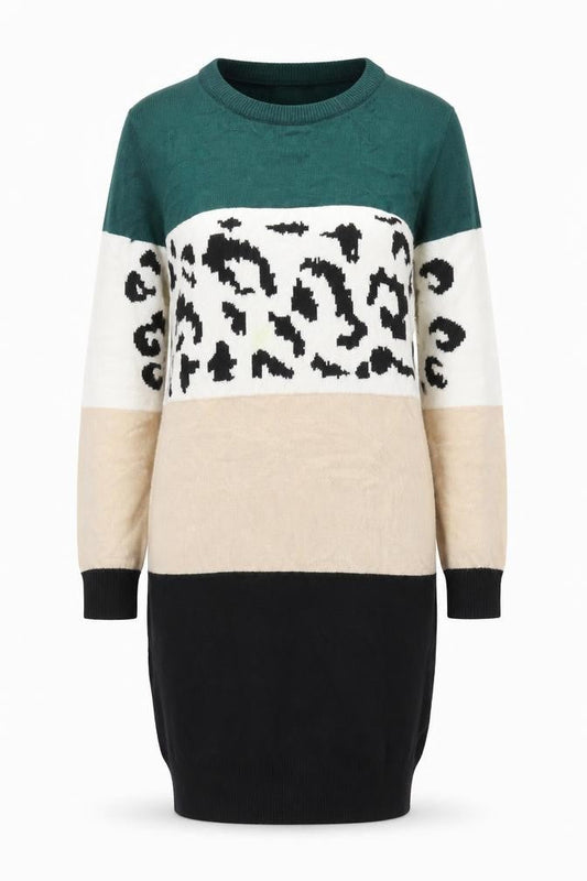 Apricot Womens Green Geometric Viscose Jumper Dress Size L Crew Neck