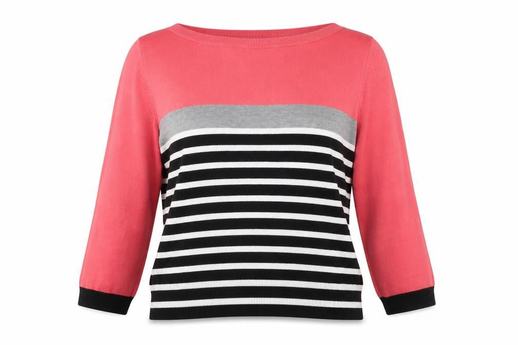 M&Co Womens Pink Boat Neck Striped Nylon Pullover Jumper Size S