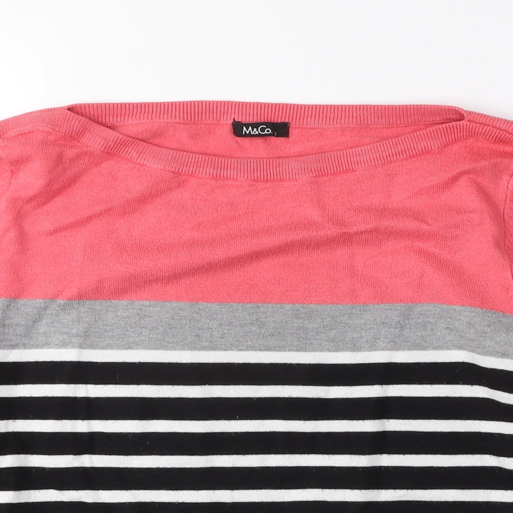 M&Co Womens Pink Boat Neck Striped Nylon Pullover Jumper Size S