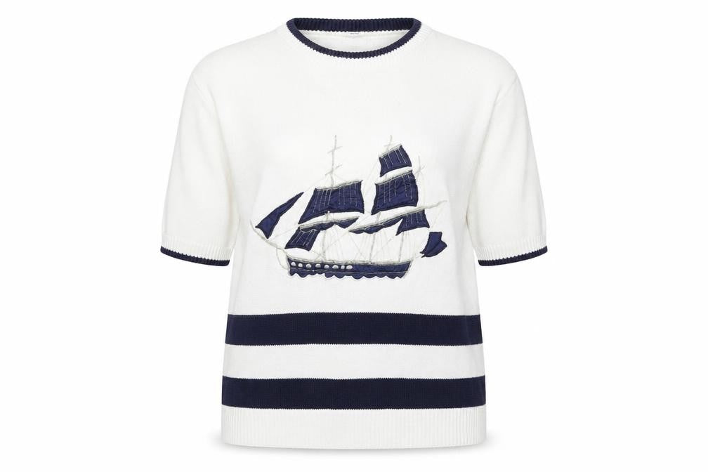 Commedeux Artistes Womens White Crew Neck Cotton Pullover Jumper Size M - Boat, Vintage