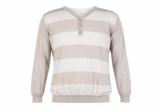 Burton Mens Beige V-Neck Striped Cotton Pullover Jumper Size M Long Sleeve - Double Layer