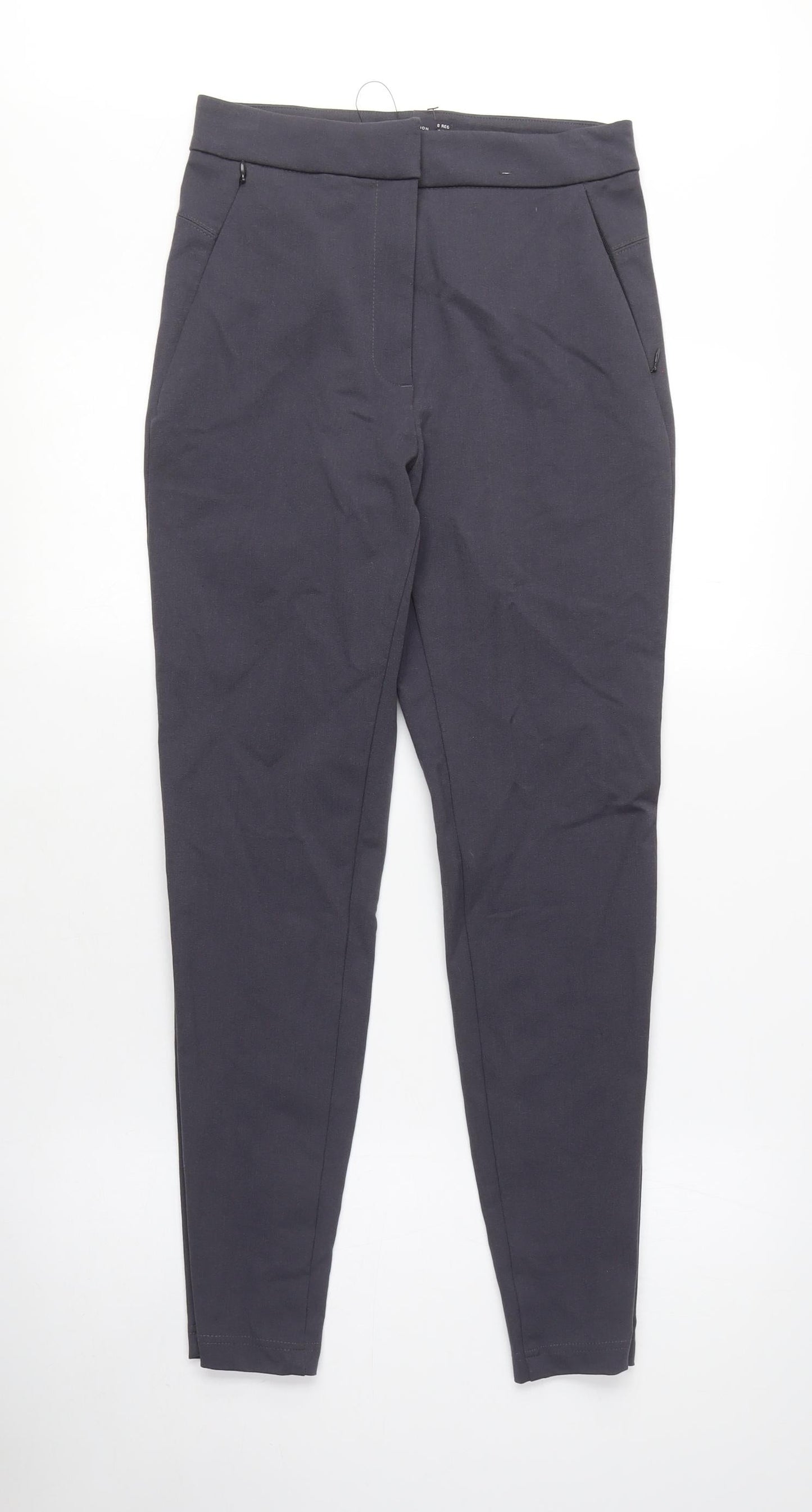 Marks and Spencer Womens Grey Polyamide Carrot Trousers Size 8 L27 in Regular Zip - Zip Leg