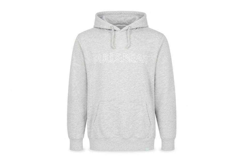 Pull&Bear Mens Grey Cotton Pullover Hoodie Size M