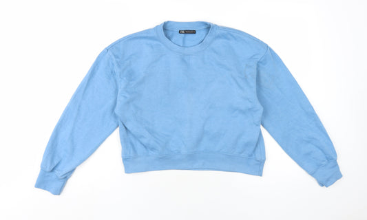 Zara Womens Blue Cotton Pullover Sweatshirt Size S Pullover