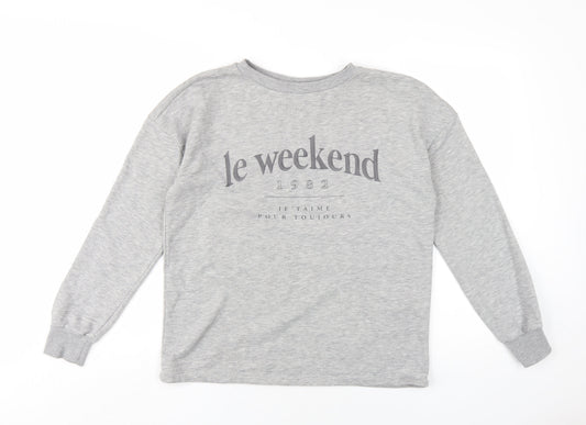 Wallis Womens Grey Cotton Pullover Sweatshirt Size 10 Pullover - Embroidered