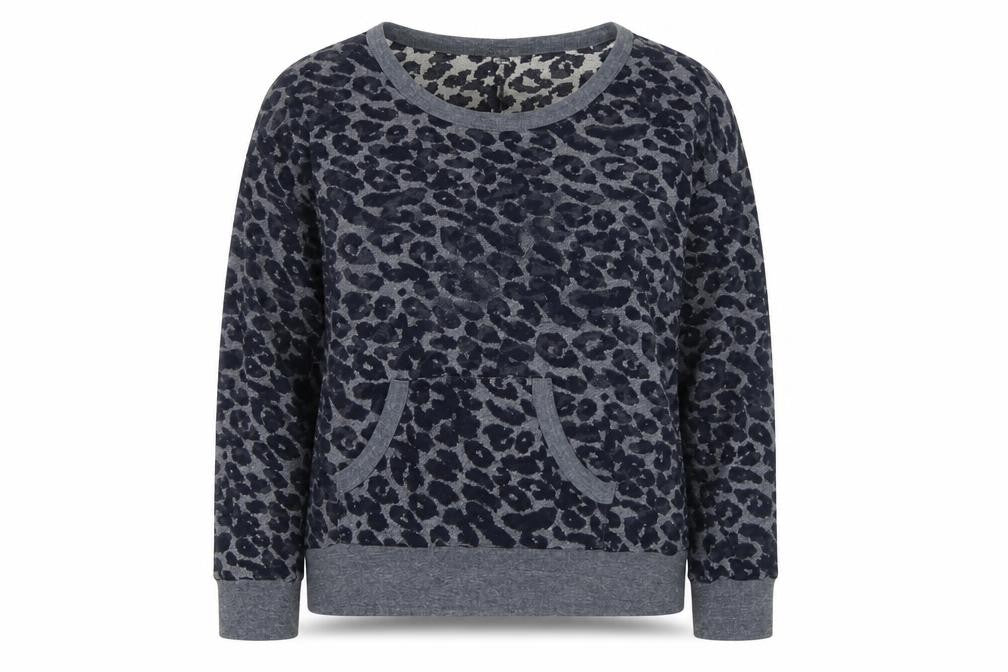 FOREVER 21 Womens Blue Animal Print Cotton Pullover Sweatshirt Size L Pullover - Leopard Print