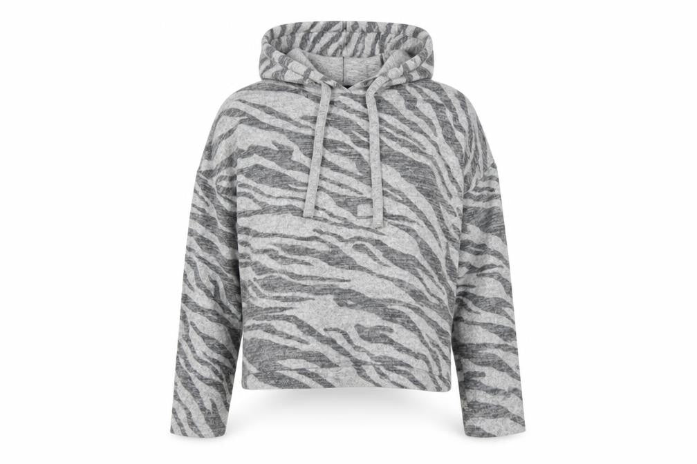 New Look Womens Grey Animal Print Vinyl Pullover Hoodie Size M Pullover - Zebra Print