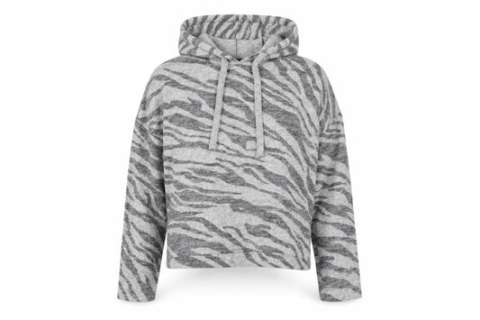New Look Womens Grey Animal Print Vinyl Pullover Hoodie Size M Pullover - Zebra Print