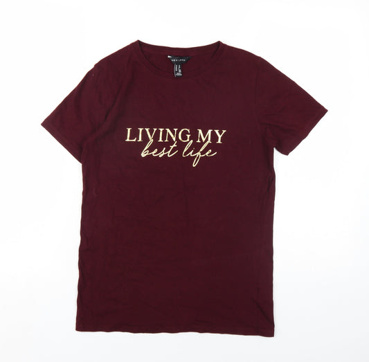 New Look Womens Purple Cotton Basic T-Shirt Size 10 Round Neck - Living My Best Life