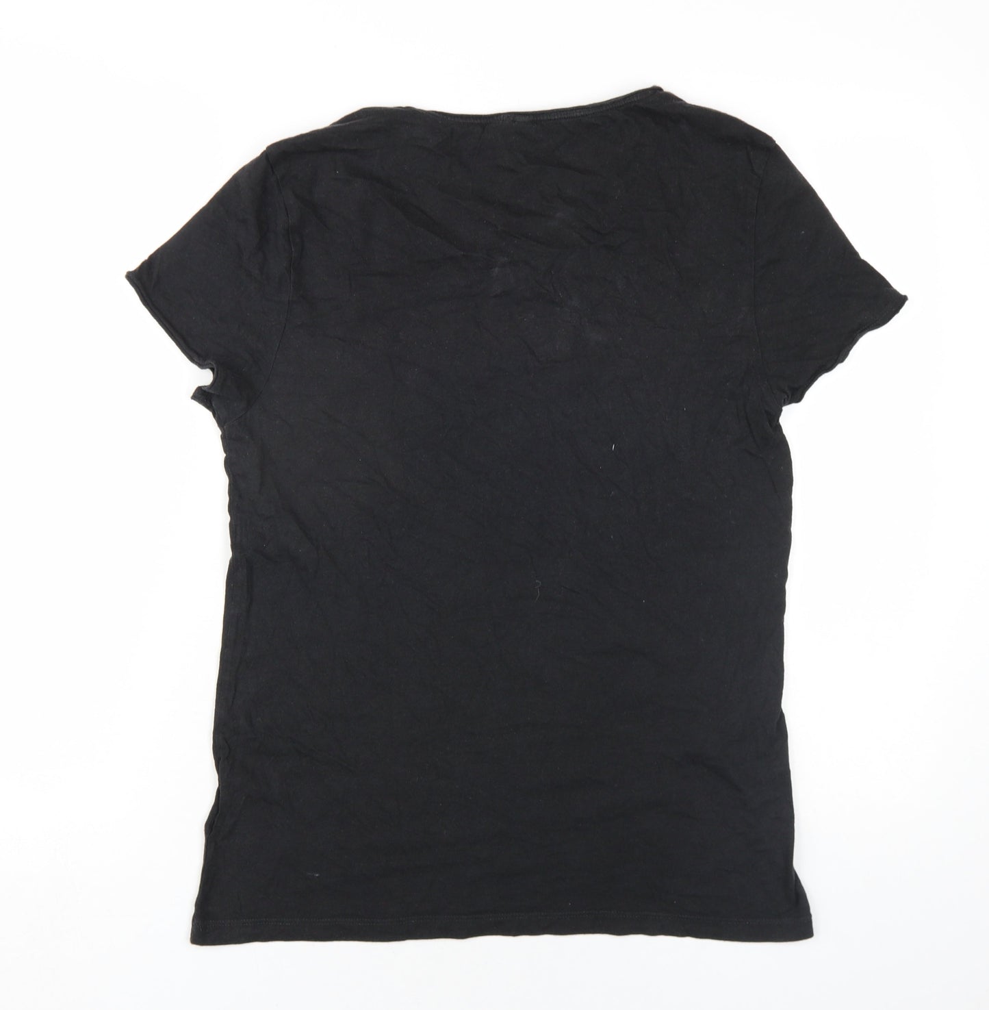 H&M Womens Black Cotton Basic T-Shirt Size S Round Neck