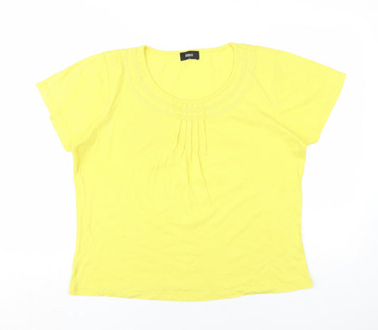 Klass Womens Yellow Cotton Basic T-Shirt Size L Round Neck