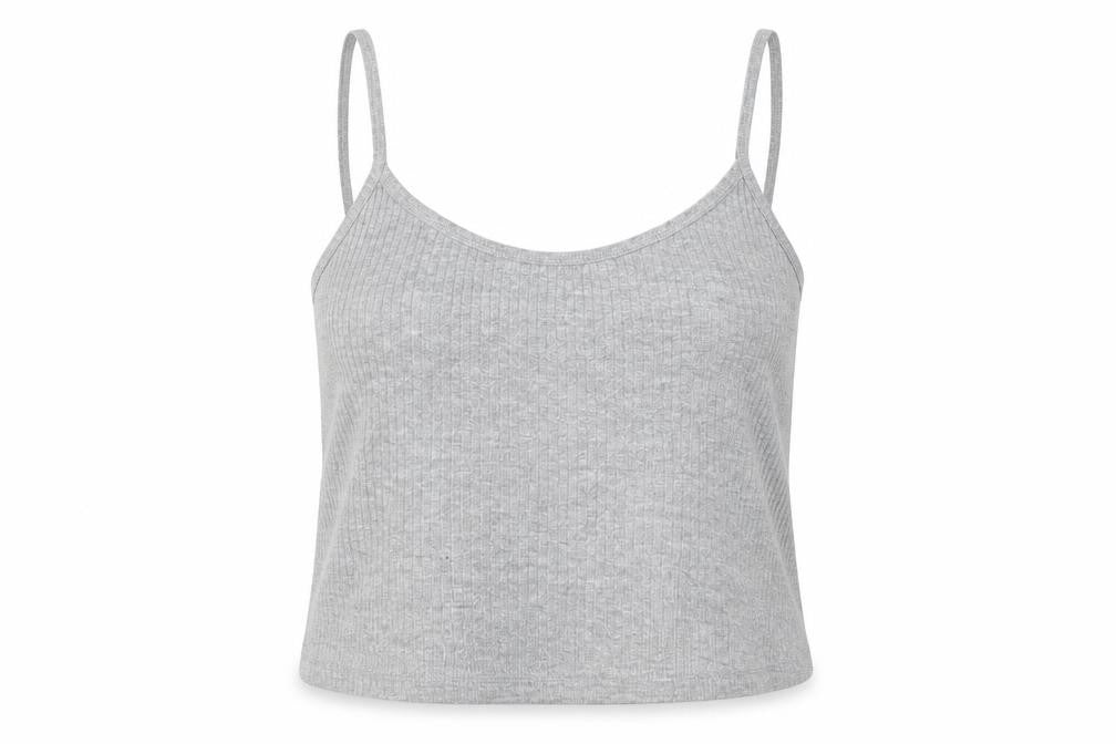 Topshop Womens Grey Cotton Camisole T-Shirt Size 12 Scoop Neck