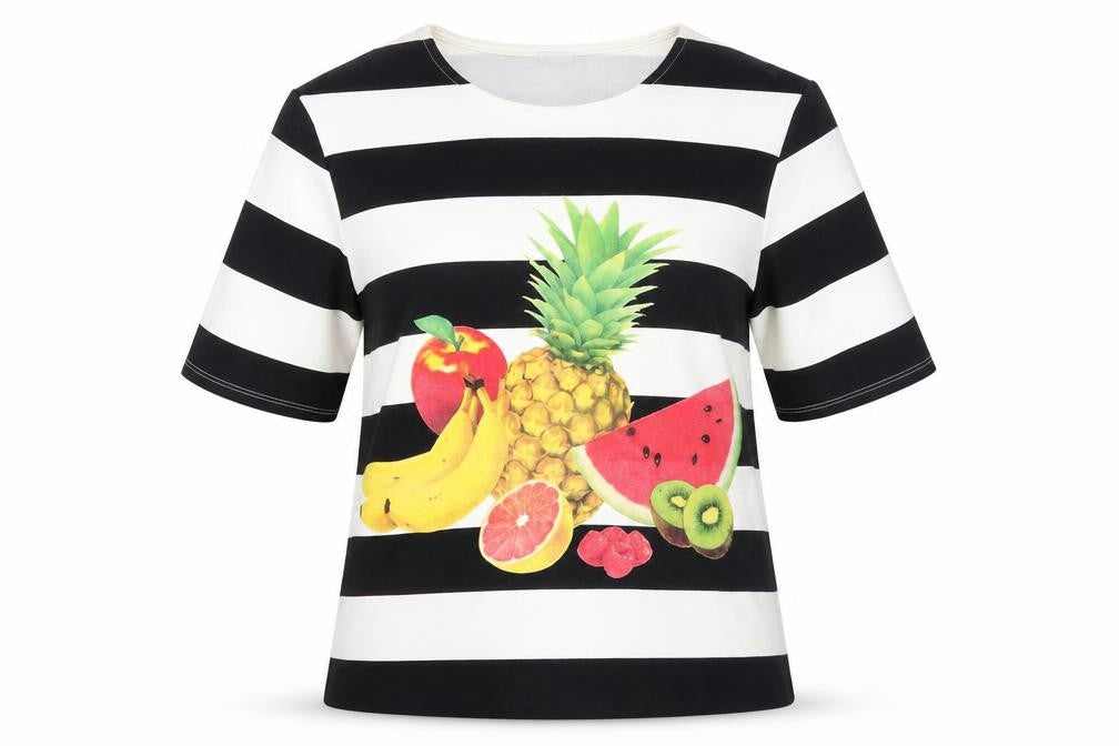 Pimkie Womens Black Striped Polyester Basic T-Shirt Size M Round Neck - Fruit