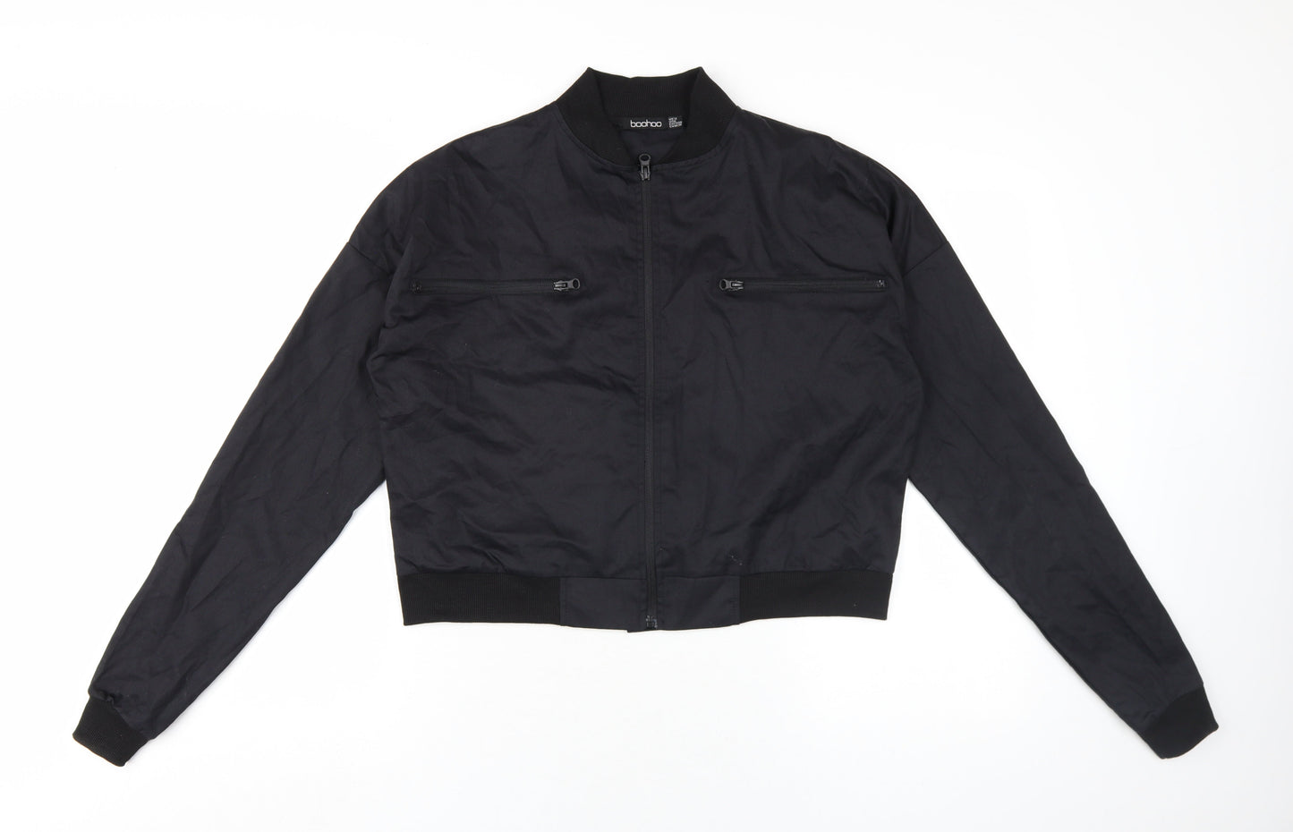 Boohoo Womens Black Bomber Jacket Jacket Size 10 Zip
