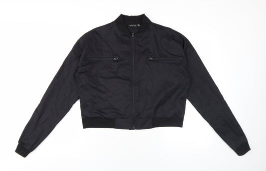 Boohoo Womens Black Bomber Jacket Jacket Size 10 Zip