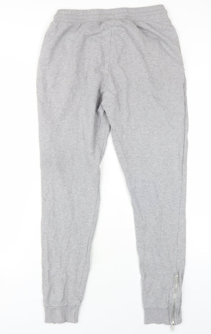 Back view of ASOS men’s grey cotton jogger trousers, size M, 30-inch leg regular drawstring
