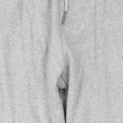 Close-up detail of ASOS men’s grey cotton jogger trousers, size M, 30-inch leg regular drawstring